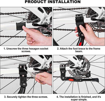 Single Adjustable Bicycle Kickstand - Suitable for 22'' to 17'' - Single Bicycle Stand - Side Stand - Aluminum Stainless Steel - Sturdy Wide Base - Easy to Install - Universal - Black - Bicycle, E-Bike, City Bike & Mountain Bike - With Hex Wrench - Image 4