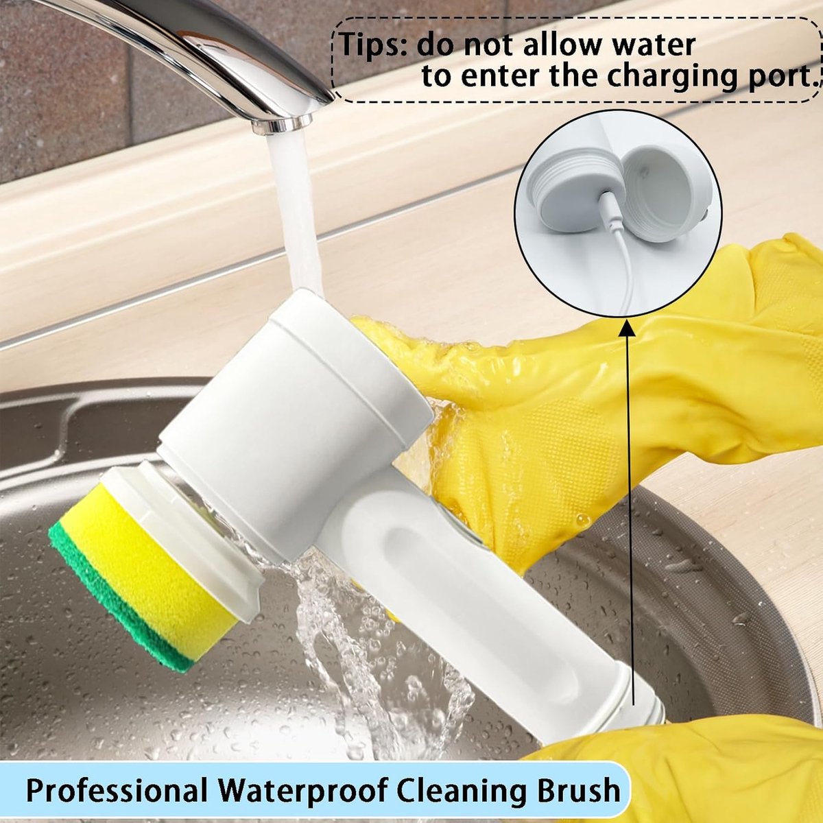 Electric Cleaning Brush - Electric Scrubber - Rechargeable and Cordless Scrubber - Scrubber with Handle - Mini - Polishing Machine - Scrubber Brush - For Bathroom, Kitchen, Dishes, Sink - 7 Attachments - Includes Wall Holder - Image 4