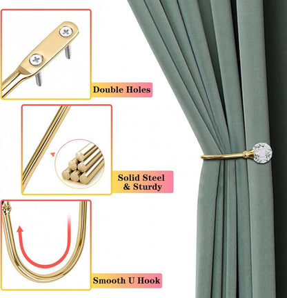 Curtain Tiebacks - 4-Piece Curtain Holders - High Quality - Curtain Tieback Hook - Tiebacks for Curtains - Curtain Bracket - Curtain Tie - For Curtains - Curtain Accessories - Drilling & Installation - Robust and Durable - Gold - Image 2