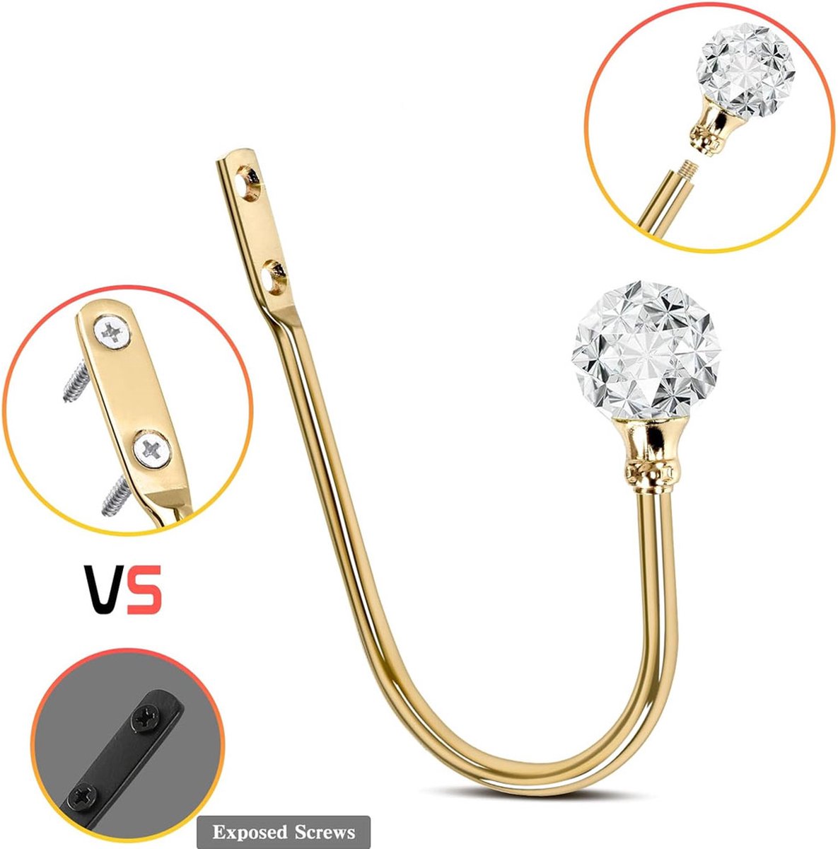 Curtain Tiebacks - 4-Piece Curtain Holders - High Quality - Curtain Tieback Hook - Tiebacks for Curtains - Curtain Bracket - Curtain Tie - For Curtains - Curtain Accessories - Drilling & Installation - Robust and Durable - Gold - Image 4