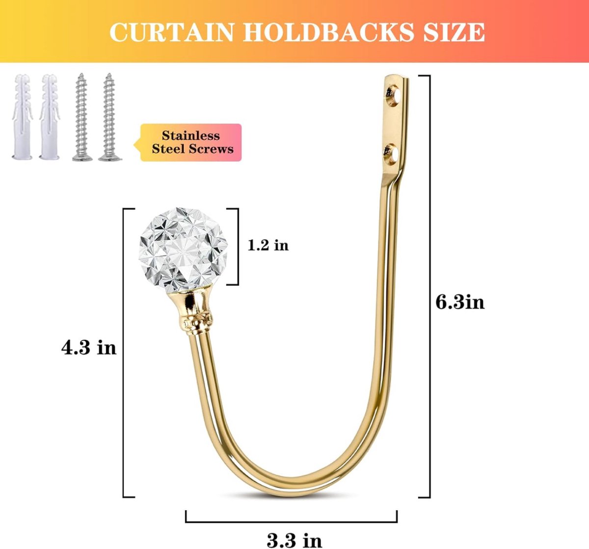 Curtain Tiebacks - 4-Piece Curtain Holders - High Quality - Curtain Tieback Hook - Tiebacks for Curtains - Curtain Bracket - Curtain Tie - For Curtains - Curtain Accessories - Drilling & Installation - Robust and Durable - Gold - Image 5