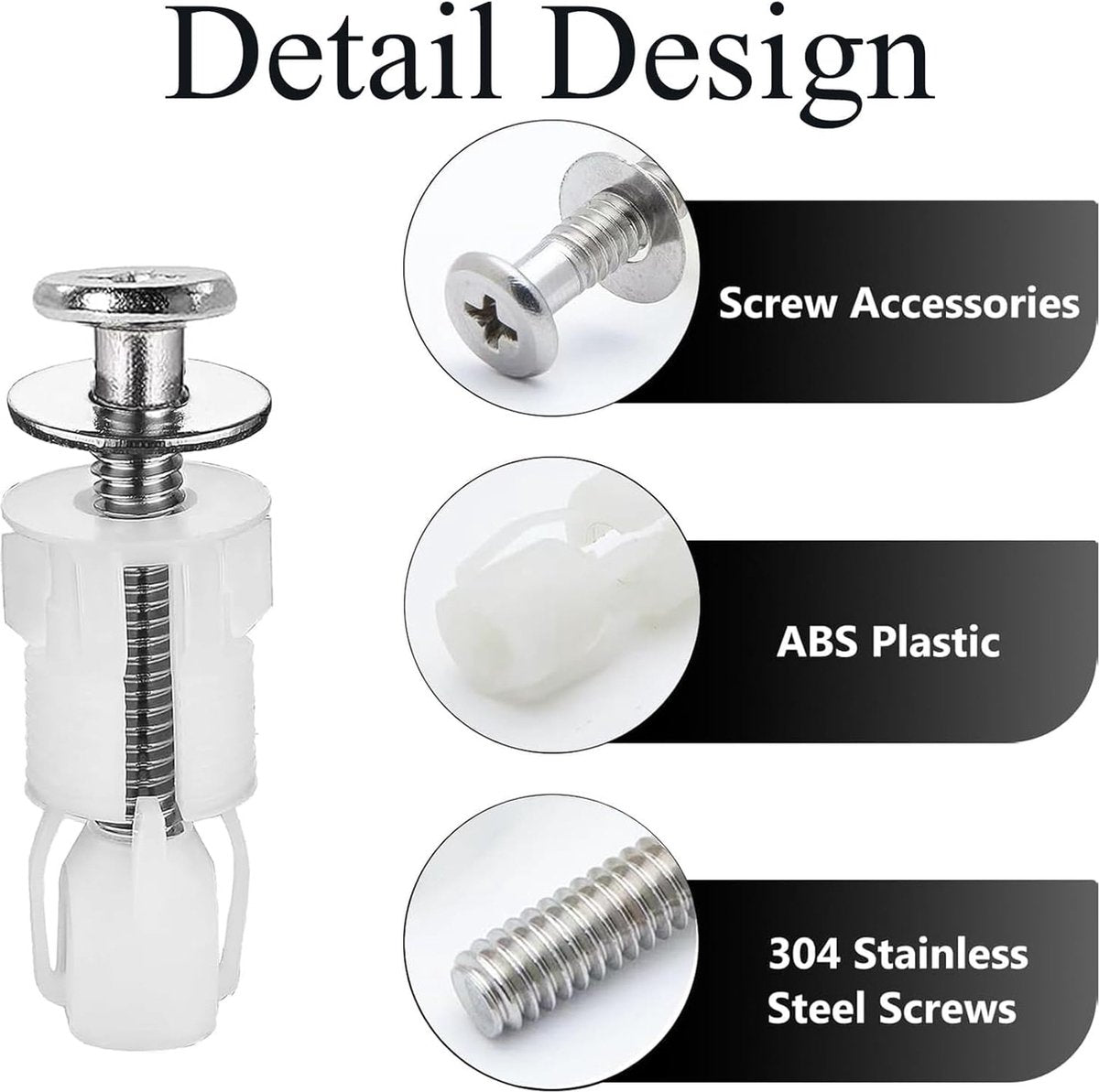 Toilet Seat Hinges - 8 Pieces - Stainless Steel - Universal Hinges for Toilet Seat - Toilet Seat Extension Screws - Universal Toilet Seat Screws and Bolts - Toilet Accessories - Toilet Seat Installation Mounting Set - Sturdy - Toilet Seat Parts - Image 3