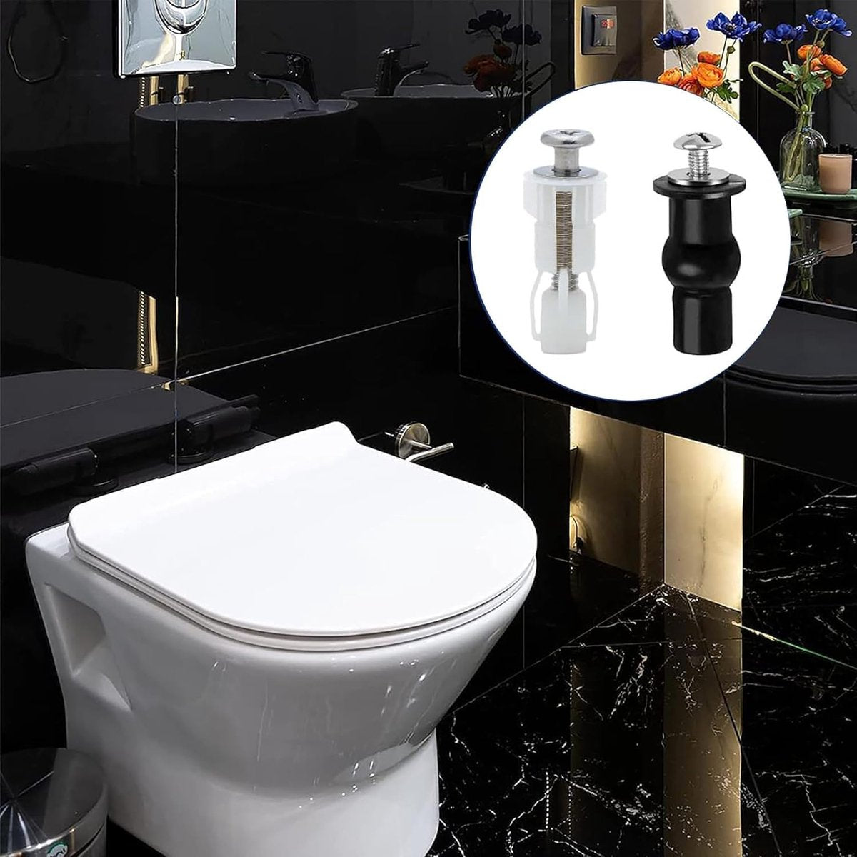 Toilet Seat Hinges - 8 Pieces - Stainless Steel - Universal Hinges for Toilet Seat - Toilet Seat Extension Screws - Universal Toilet Seat Screws and Bolts - Toilet Accessories - Toilet Seat Installation Mounting Set - Sturdy - Toilet Seat Parts - Image 4