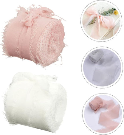 Gift Ribbon - Decorative Ribbon - Fabric Ribbon - Length: 5 Meters - Gift Wrapping - Decorative Ribbon - Hand-Torn Ribbon - With Raw Edge - DIY Crafts - For Gift Wrapping Making a Bow Garment Accessories - Pink+Beige - 2 Pieces