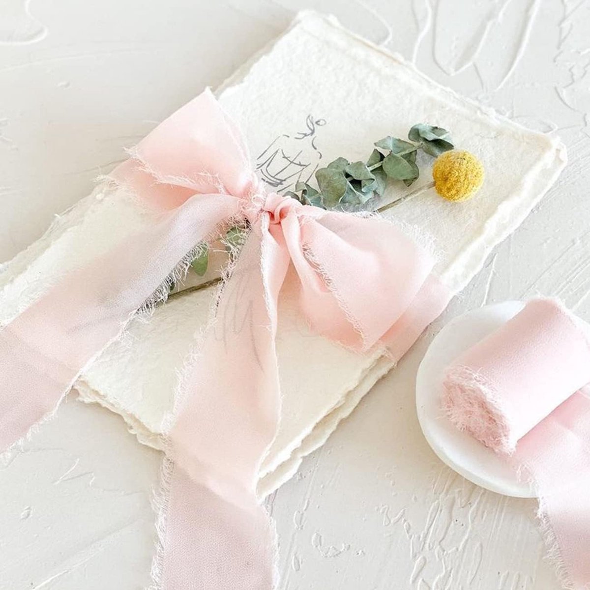 Gift Ribbon - Decorative Ribbon - Fabric Ribbon - Length: 5 Meters - Gift Wrapping - Decorative Ribbon - Hand-Torn Ribbon - With Raw Edge - DIY Crafts - For Gift Wrapping Making a Bow Garment Accessories - Pink+Beige - 2 Pieces - Image 3