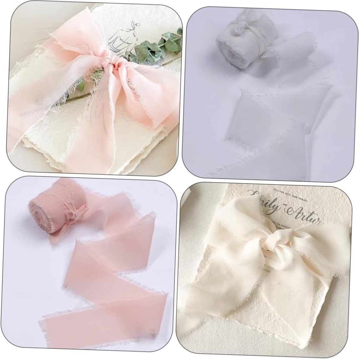 Gift Ribbon - Decorative Ribbon - Fabric Ribbon - Length: 5 Meters - Gift Wrapping - Decorative Ribbon - Hand-Torn Ribbon - With Raw Edge - DIY Crafts - For Gift Wrapping Making a Bow Garment Accessories - Pink+Beige - 2 Pieces - Image 4