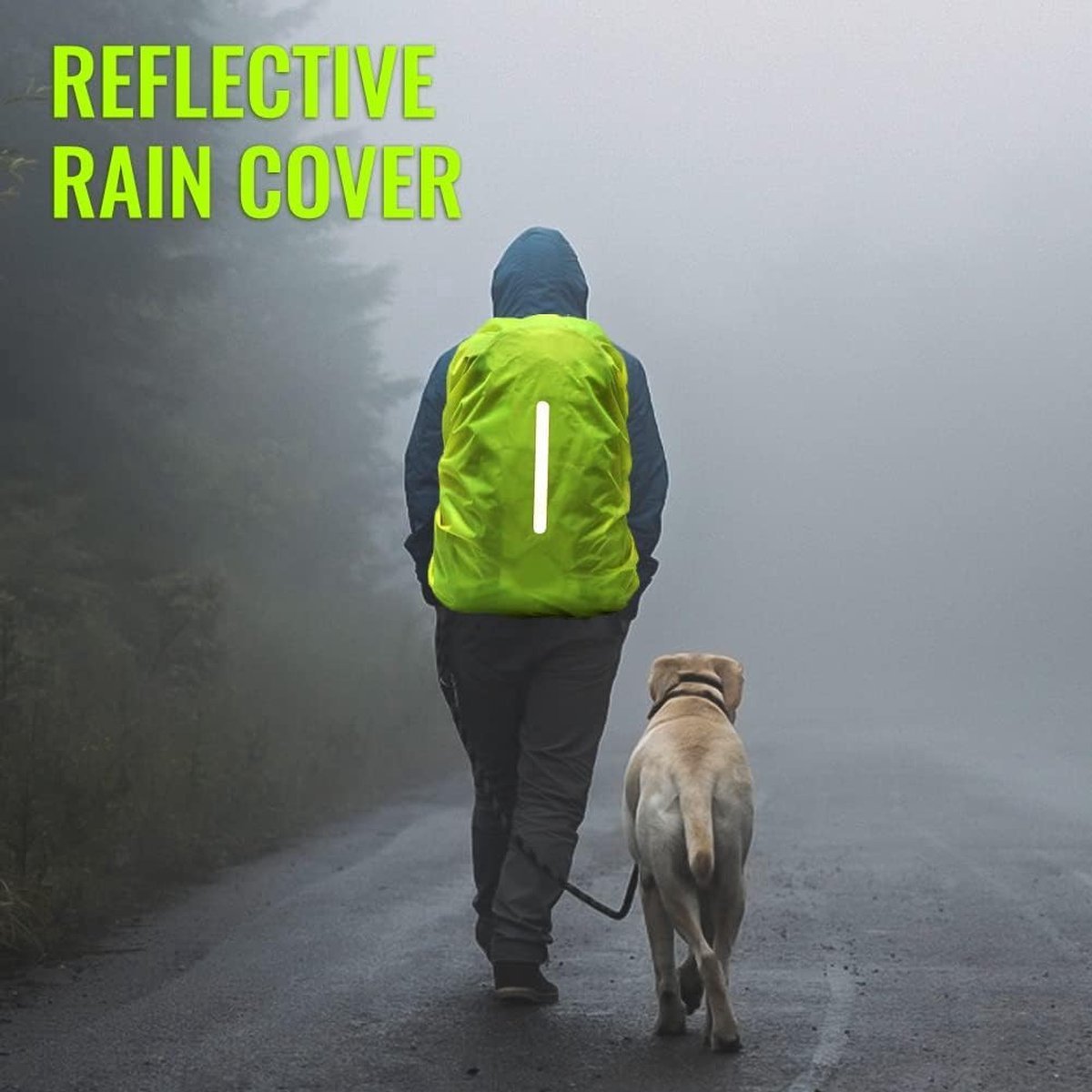2-Piece Waterproof Backpack Cover - Reflective Rain Cover Backpack - 30 to 40 Liters - Waterproof Backpack Rain Cover - Reflective Backpack Covers in Polyester - Black & Green - Size L - Waterproof Backpack Cover for Outdoor Hiking Driving Climbing - Image 3