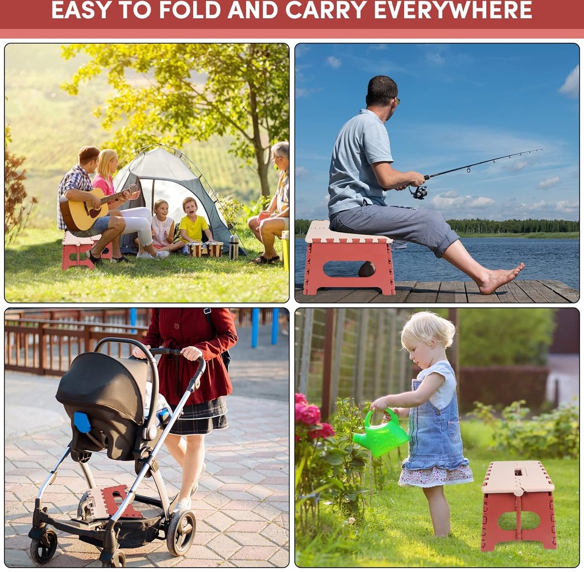Stool - Small Stool - Step Stool Foldable - Foldable Stool - Foldable Step Stool - Up to 100 kg - 31x25 cm - Safe - Non-slip - Space-saving - Red - Sturdy - Easily Foldable Stool - Portable Footstool - Image 2