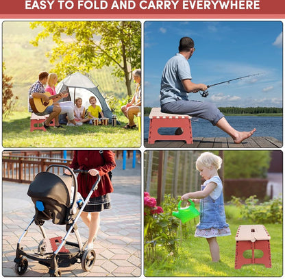 Stool - Small Stool - Step Stool Foldable - Foldable Stool - Foldable Step Stool - Up to 100 kg - 31x25 cm - Safe - Non-slip - Space-saving - Red - Sturdy - Easily Foldable Stool - Portable Footstool - Image 2