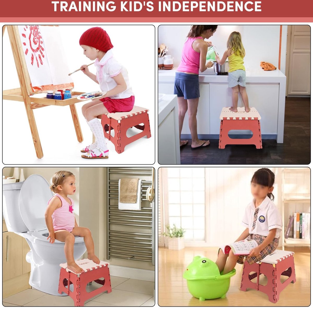 Stool - Small Stool - Step Stool Foldable - Foldable Stool - Foldable Step Stool - Up to 100 kg - 31x25 cm - Safe - Non-slip - Space-saving - Red - Sturdy - Easily Foldable Stool - Portable Footstool - Image 4