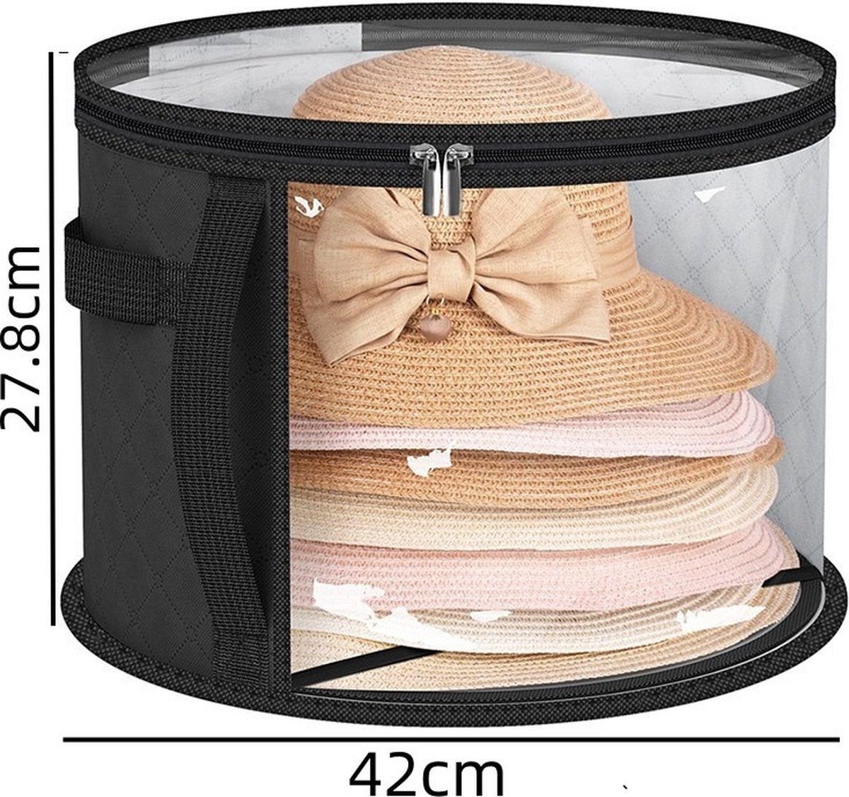 Hat Box - Hat Storage Box - Storage Box for Hats - Round Hat Boxes - Ø 42x27.8 cm - Stackable Hat Organizer - Foldable Round Brim Hat Organizer Bag - With Zipper, Transparent Window - Black - 1 Piece - Image 5