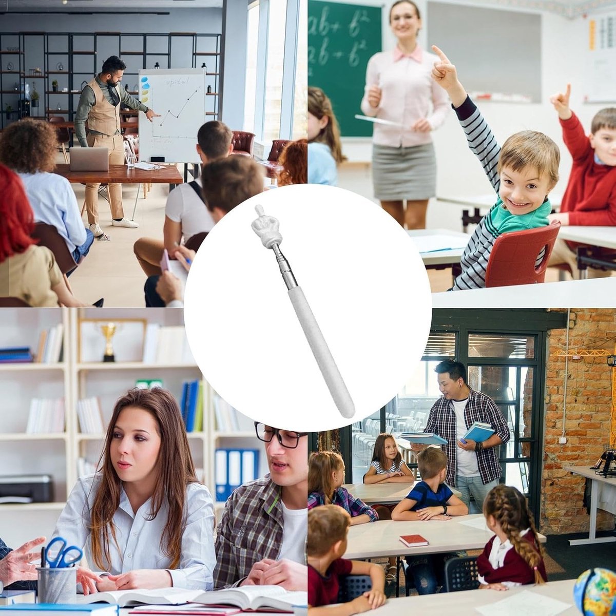 Pointer - Extendable Pointer - Telescopic Pointer - Pointer - Presenter - Pointer Pen - Pointer - Pointer - Pointer with Hand - Extendable - 18.5-58.5cm - White - Image 3