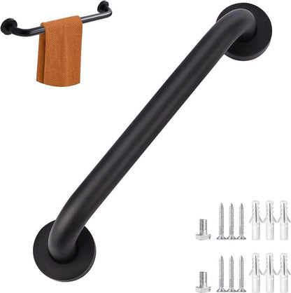 Wall Grab Bar - Extra Grip - Handle / Wall Grab Bar for Bathroom / Shower / Toilet - 40 Cm - Toilet Grab Bar - Bath Grab Bar - Shower Grab Bar - Non-Slip Grab Bar - Bathroom Handle - Bathroom - Stairs - Complete Installation Accessories - Matte Black