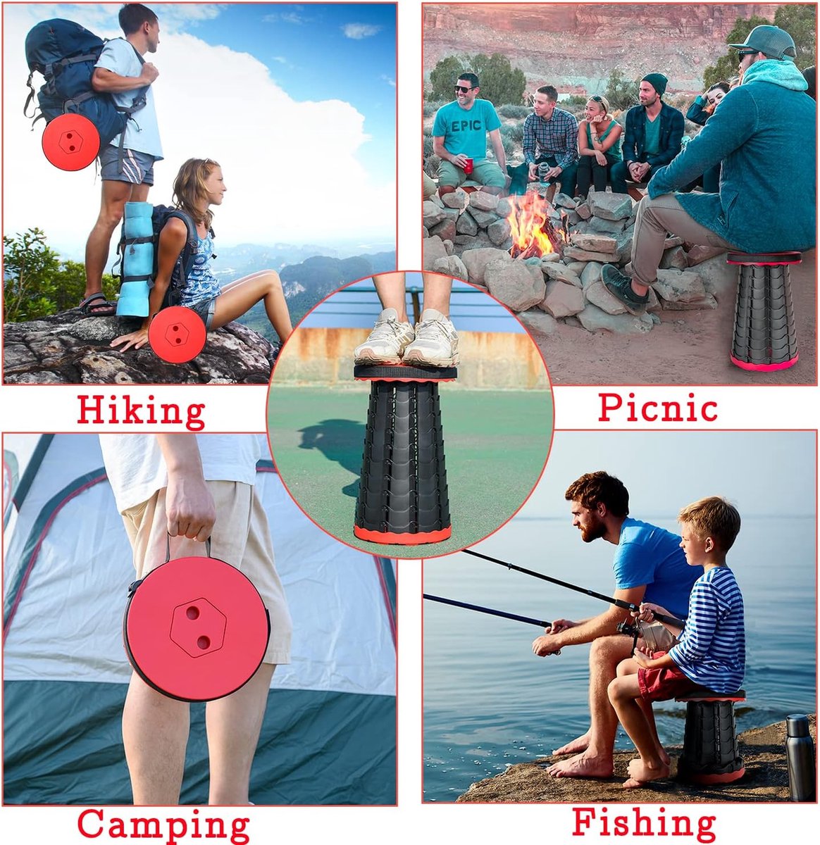 Outdoor Folding Stool - Telescopic Stool - Camping Stool - Folding Stool - Collapsible Stool - Adjustable Height - Walkstool - Lightweight Fisherman's Stool - Small Stool - Black - Foldable - Retractable - Portable - Outdoor Camping - Fishing - Picnic - S - Image 5
