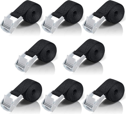 8 High Quality Tie-Down Straps - 20mm X 1m - Lashing Straps / Bicycle Tie-Down Straps with Clamp Buckle - Tie-Down Straps with Metal Buckle - Durable - Sturdy - Portable - Tear-Resistant - Black - Tie-Down Straps - Fastening Straps