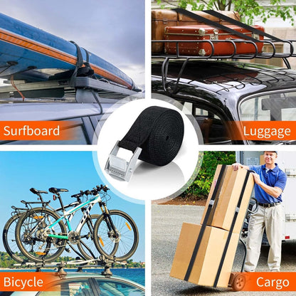 8 High Quality Tie-Down Straps - 20mm X 1m - Lashing Straps / Bicycle Tie-Down Straps with Clamp Buckle - Tie-Down Straps with Metal Buckle - Durable - Sturdy - Portable - Tear-Resistant - Black - Tie-Down Straps - Fastening Straps - Image 2