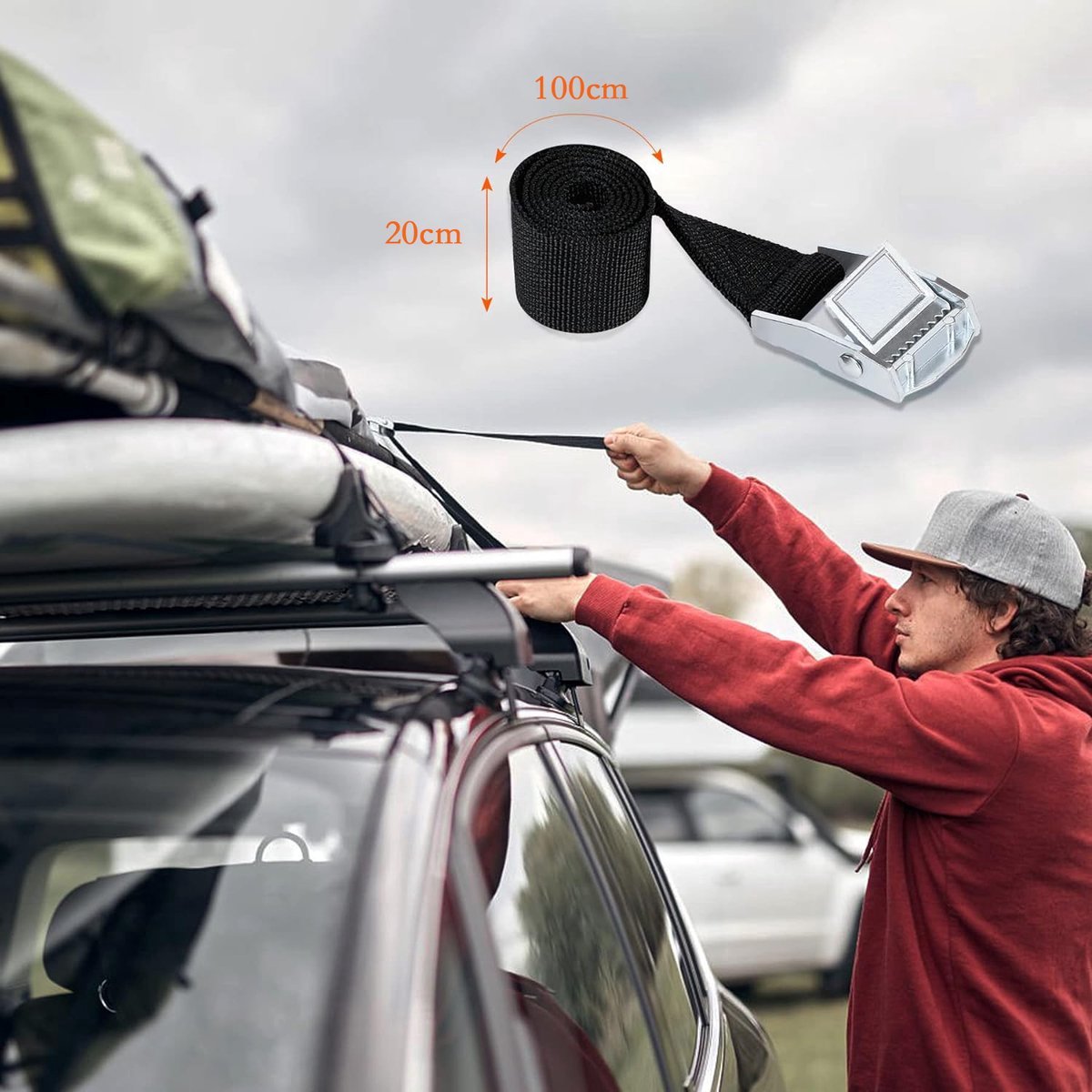 8 High Quality Tie-Down Straps - 20mm X 1m - Lashing Straps / Bicycle Tie-Down Straps with Clamp Buckle - Tie-Down Straps with Metal Buckle - Durable - Sturdy - Portable - Tear-Resistant - Black - Tie-Down Straps - Fastening Straps - Image 3