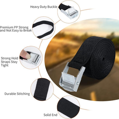 8 High Quality Tie-Down Straps - 20mm X 1m - Lashing Straps / Bicycle Tie-Down Straps with Clamp Buckle - Tie-Down Straps with Metal Buckle - Durable - Sturdy - Portable - Tear-Resistant - Black - Tie-Down Straps - Fastening Straps - Image 4