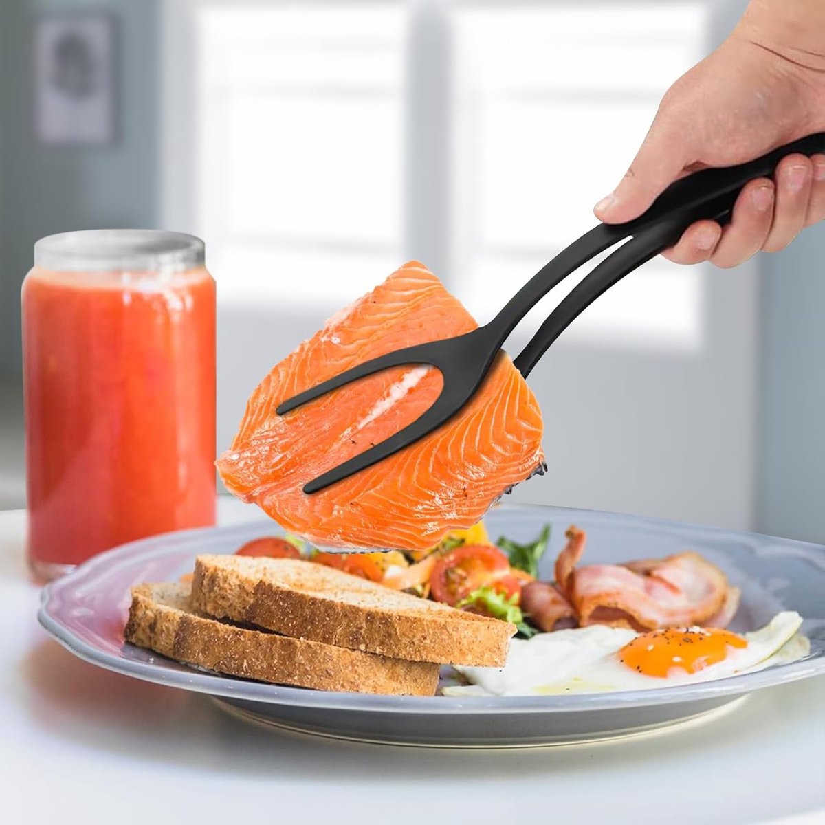 Multifunctional Spatula - 2 Piece - 2 In 1 Spatula/Tongs - Kitchen Tools - Cookware - Kitchen Spatula - Silicone - BBQ / Cooking Accessory - Heat Resistant - Non-Stick - For Flipping Fried Eggs, Pancakes, Bread - Dishwasher Safe - Image 3