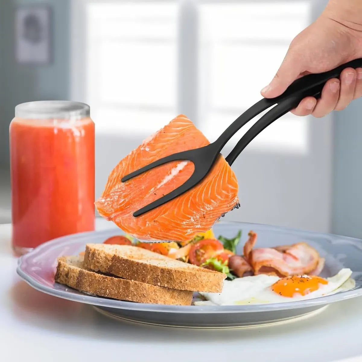 Multifunctional Spatula - 2 Piece - 2 In 1 Spatula/Tongs - Kitchen Tools - Cookware - Kitchen Spatula - Silicone - BBQ / Cooking Accessory - Heat Resistant - Non-Stick - For Flipping Fried Eggs, Pancakes, Bread - Dishwasher Safe - Image 3