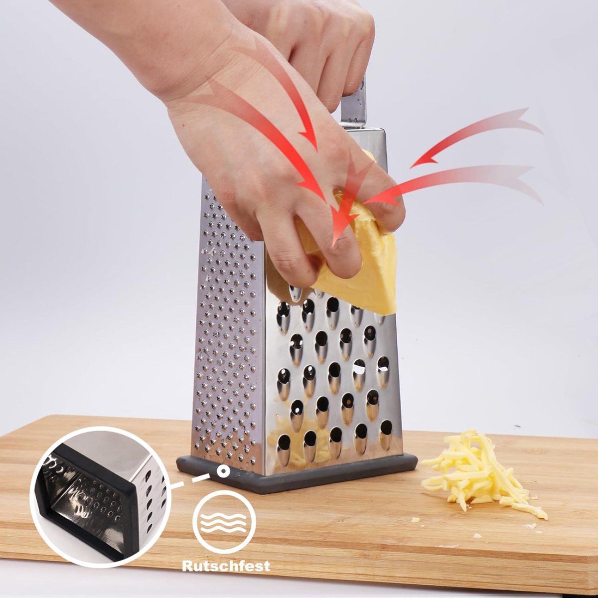 Box Grater - Graters - Stainless Steel - 4-Sided - Table Grater - Tower Grater - Kitchen Grater with Handle - Cheese Grater - Hand Graters - Cooking - Kitchen Utensils - Dishwasher Safe - Silver - Image 2