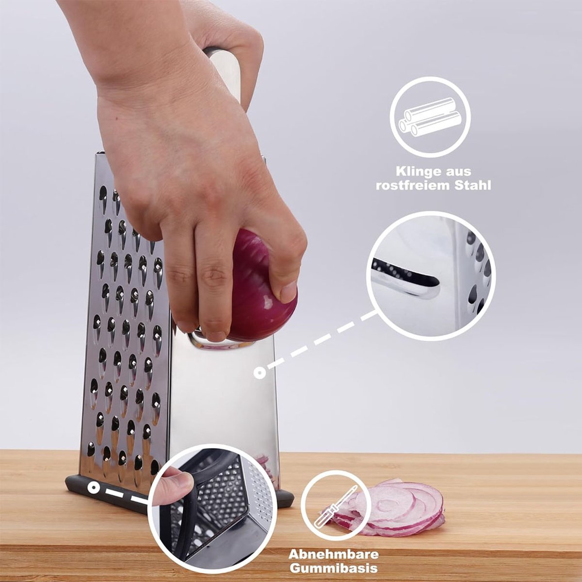 Box Grater - Graters - Stainless Steel - 4-Sided - Table Grater - Tower Grater - Kitchen Grater with Handle - Cheese Grater - Hand Graters - Cooking - Kitchen Utensils - Dishwasher Safe - Silver - Image 3