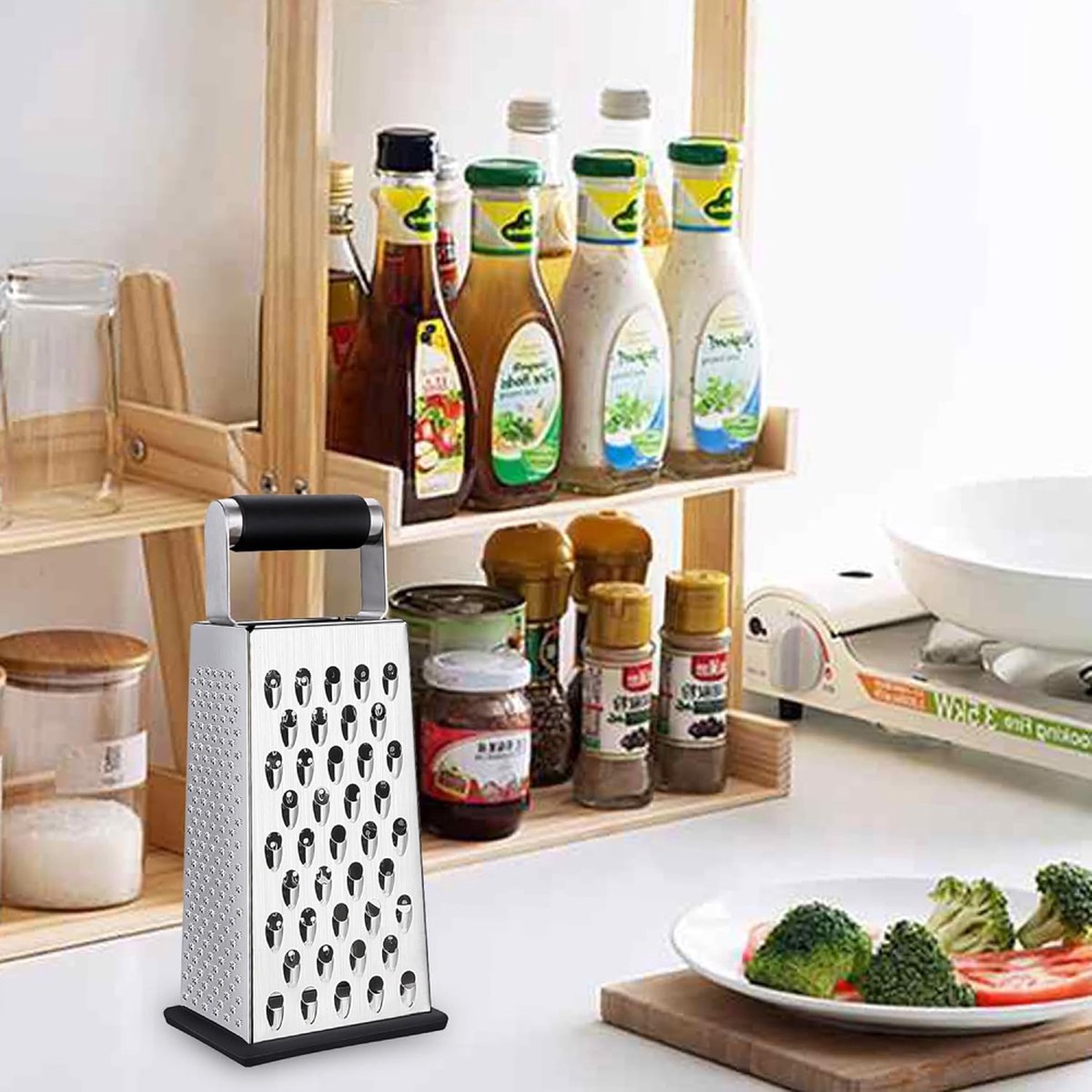 Box Grater - Graters - Stainless Steel - 4-Sided - Table Grater - Tower Grater - Kitchen Grater with Handle - Cheese Grater - Hand Graters - Cooking - Kitchen Utensils - Dishwasher Safe - Silver - Image 4