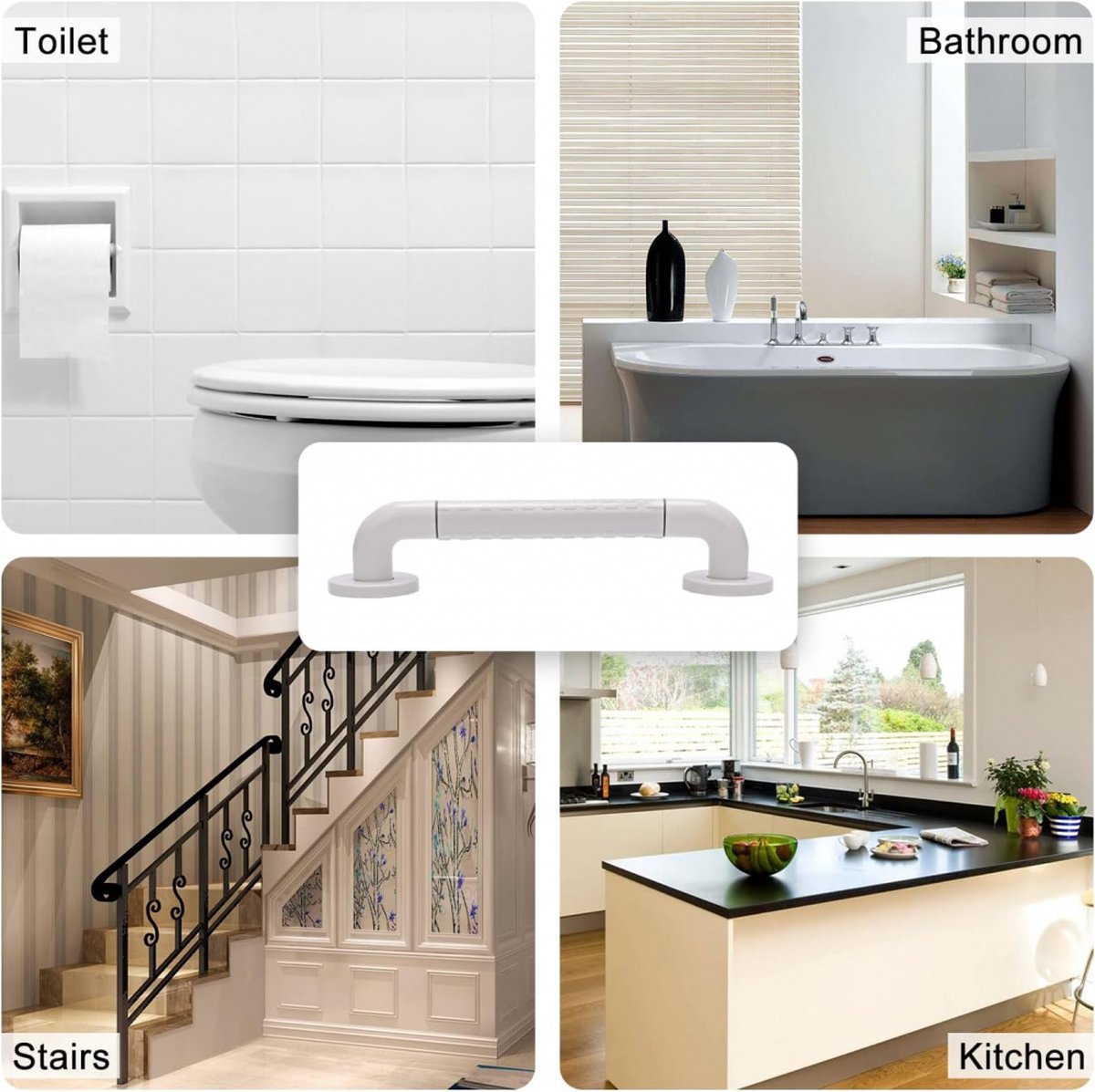 Wall Grab Bar - Extra Grip - 40cm - Luminous Circle - Handle/Wall Grab Bar for Bathroom/Shower/Toilet - Toilet Grab Bar/Bath Grab Bar/Shower Grab Bar - Non-Slip Grab Bar - Bathroom Handle - Anti-Slip Texture - Bathroom - Stairs - Mounting Hardware Include - Image 3