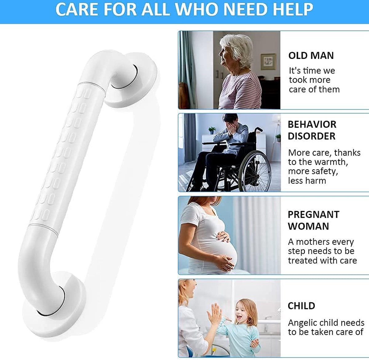 Wall Grab Bar - Extra Grip - 40cm - Luminous Circle - Handle/Wall Grab Bar for Bathroom/Shower/Toilet - Toilet Grab Bar/Bath Grab Bar/Shower Grab Bar - Non-Slip Grab Bar - Bathroom Handle - Anti-Slip Texture - Bathroom - Stairs - Mounting Hardware Include - Image 4