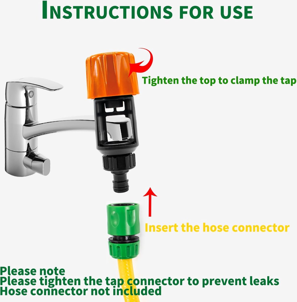 Garden Hose Coupling - 2 Pieces - Universal Kitchen / Bathroom Faucet to Garden Hose Adapter - ABS - Suitable for Hoses - Universal Water Thief - Garden - Orange - Sturdy & Durable - Image 2
