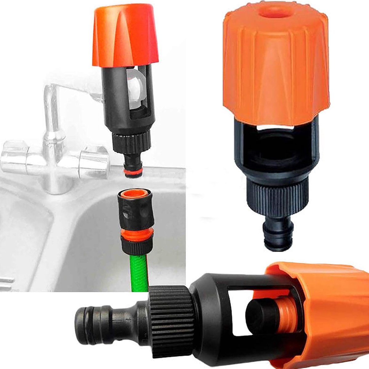 Garden Hose Coupling - 2 Pieces - Universal Kitchen / Bathroom Faucet to Garden Hose Adapter - ABS - Suitable for Hoses - Universal Water Thief - Garden - Orange - Sturdy & Durable - Image 3