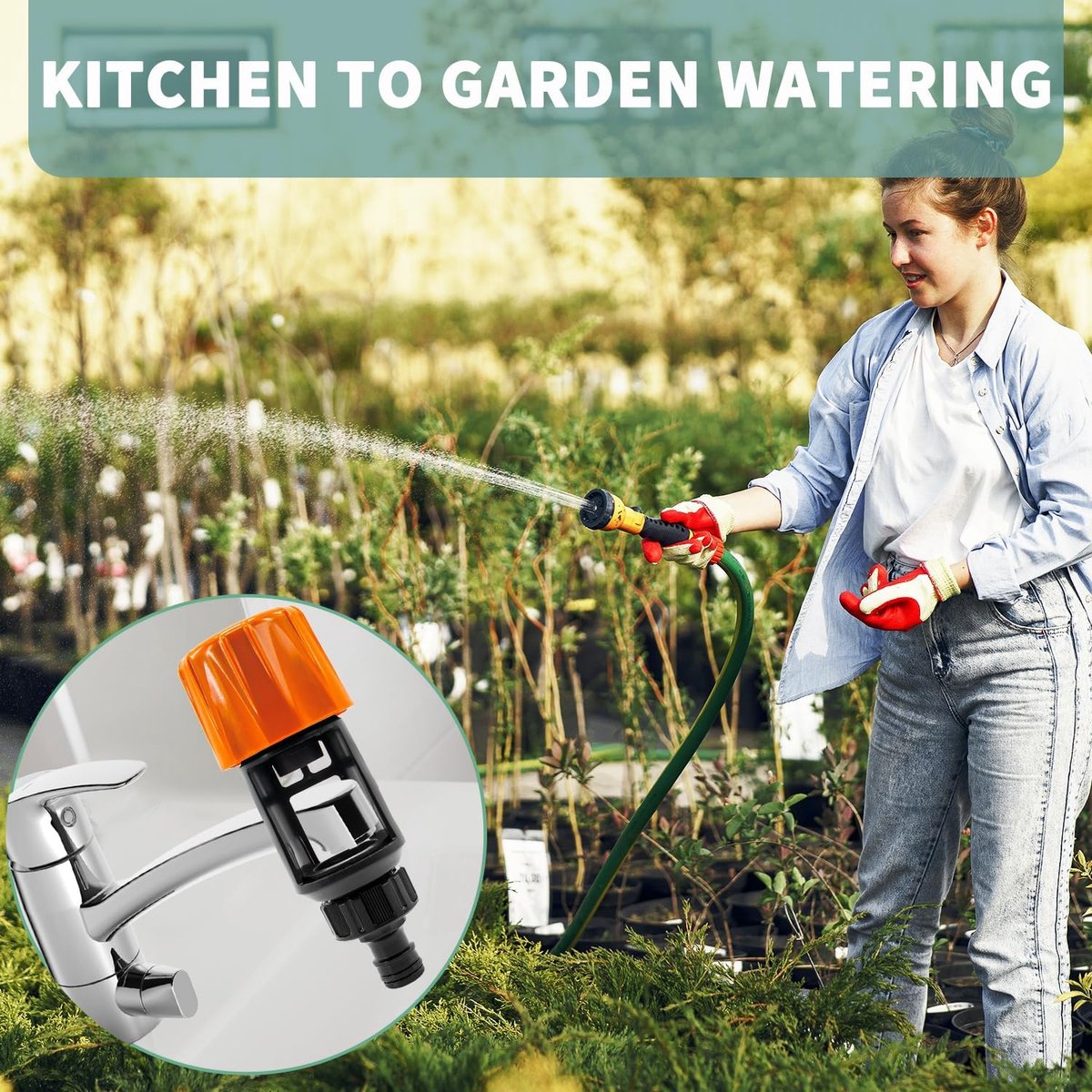 Garden Hose Coupling - 2 Pieces - Universal Kitchen / Bathroom Faucet to Garden Hose Adapter - ABS - Suitable for Hoses - Universal Water Thief - Garden - Orange - Sturdy & Durable - Image 4