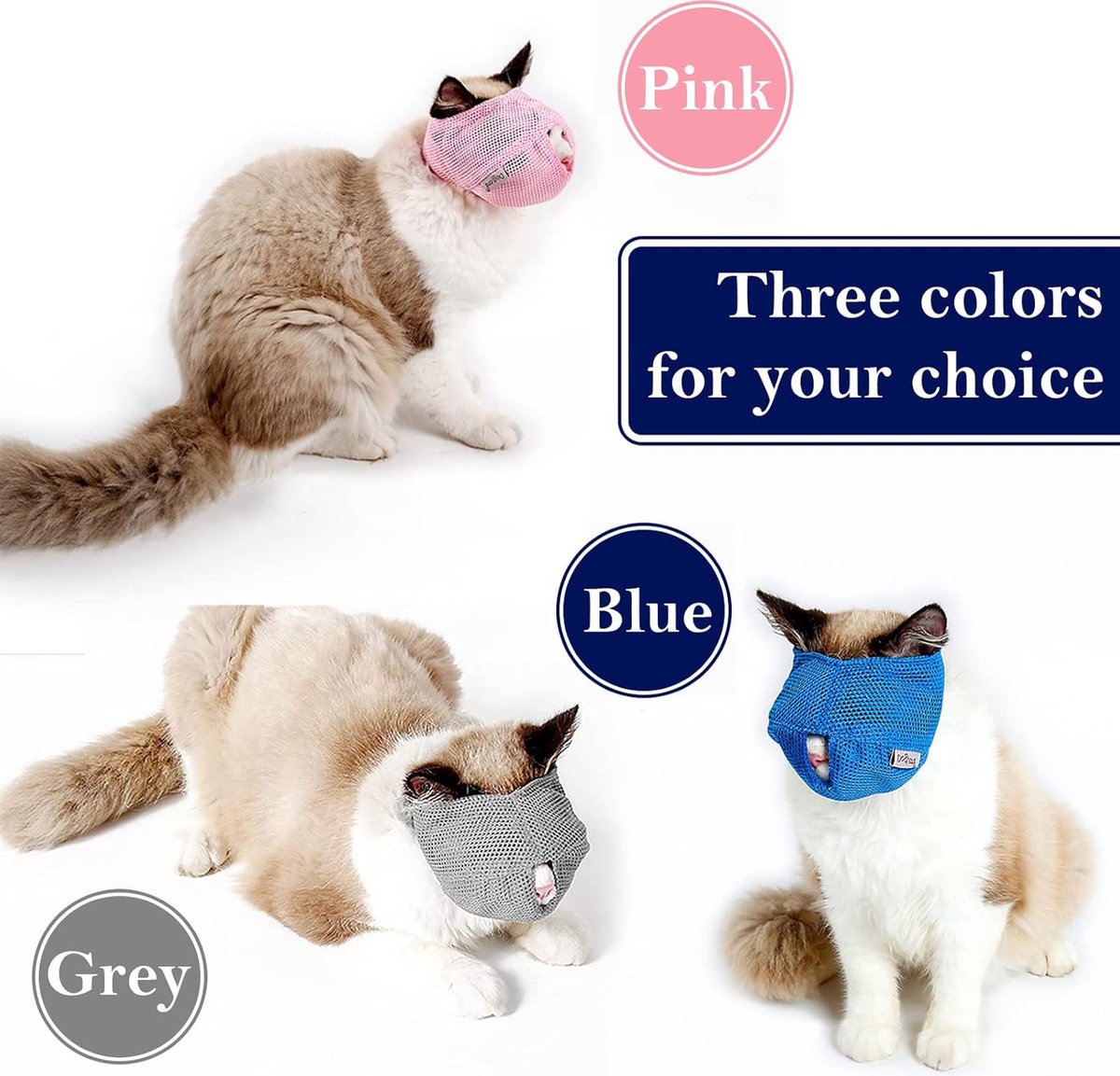 6 Pieces - Breathable Cat Muzzle Size L - Cat Muzzles - Muzzles for Cats and Kittens - Neck Circumference: 18-26 Cm - For Travel, Vet Visits and Bathrooms - Nylon - Eye Mask for Pet Grooming - Cat Muzzle - Breathable - Comfortable - Image 5