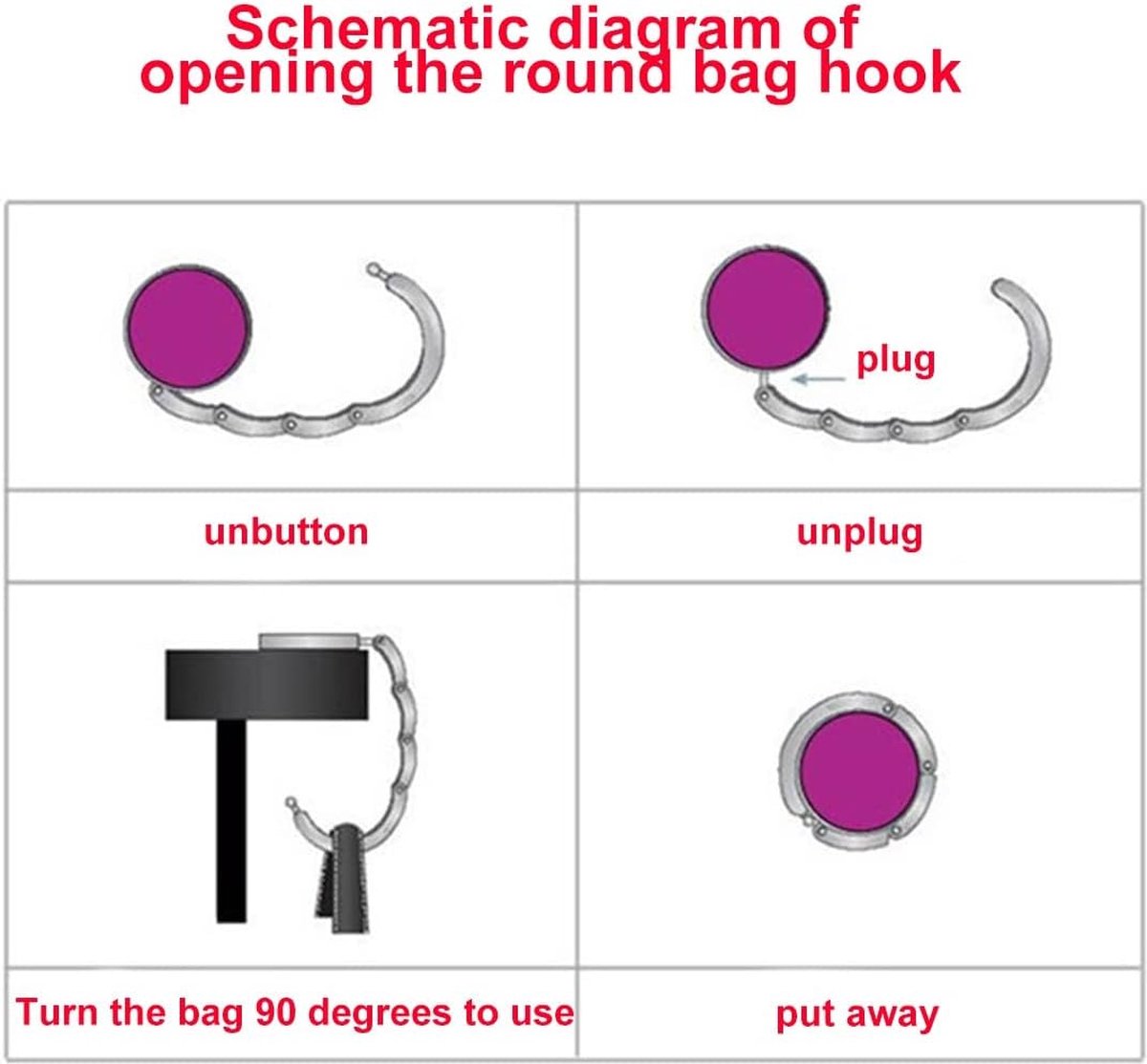 Table Bag Hook - Bag Hooks for Table - Set of 2 Portable Bag Hangers - Silver - Bag Hanger - Desk Bag Hanger - Small Bag Hooks - Handbag Hanger for Table - Foldable Bag Hook - Foldable Bag Hangers for Table - Pink / White - Image 2