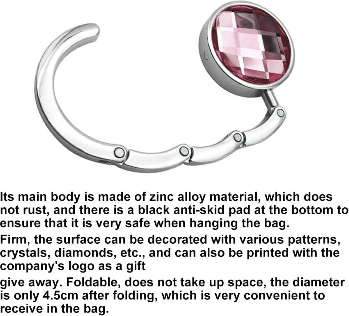 Table Bag Hook - Bag Hooks for Table - Set of 2 Portable Bag Hangers - Silver - Bag Hanger - Desk Bag Hanger - Small Bag Hooks - Handbag Hanger for Table - Foldable Bag Hook - Foldable Bag Hangers for Table - Pink / White - Image 3
