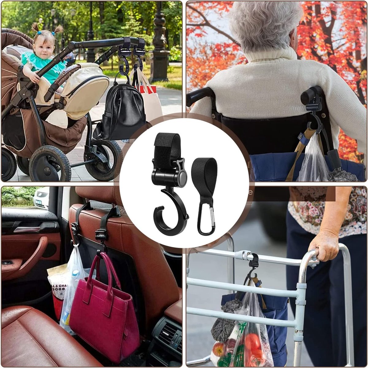 4 Stroller Bag Hooks - Bag Hook - Stroller Straps - Buggy Hook - Stroller Hooks - Multifunctional Velcro Hook - Large - Stroller Bag Hooks - Shopping Hook - Universal Bag Hook - Buggy Bag Hooks - Buggy Accessories - Image 4