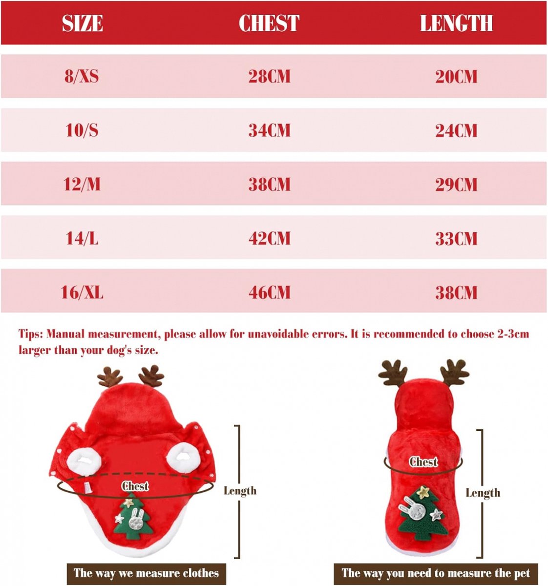 Dog Christmas Costume - Dog Christmas Costume - Hooded Dog Christmas Suit - Christmas Costume for Cats - Christmas Suit for Dogs and Cats - Size XS - Christmas Clothing for Dog or Cat - Dog Fancy Dress Costumes - Dog Clothing - Christmas Costume for Pets - Image 2