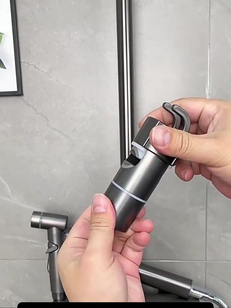 Slide Piece for Shower Rod - ø 18-25 mm - Hand Shower Bracket - With 2 Hooks - Chrome - Adjustable - ABS - Hand Shower - Shower Head - Shower Head Holder - Hand Shower Holder - Shower - Bathroom - Black - Universal - For Shower Rod - Easy Installation - Image 2
