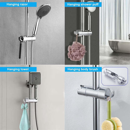 Slide Piece for Shower Rod - ø 18-25 mm - Hand Shower Bracket - With 2 Hooks - Chrome - Adjustable - ABS - Hand Shower - Shower Head - Shower Head Holder - Hand Shower Holder - Shower - Bathroom - Black - Universal - For Shower Rod - Easy Installation - Image 3