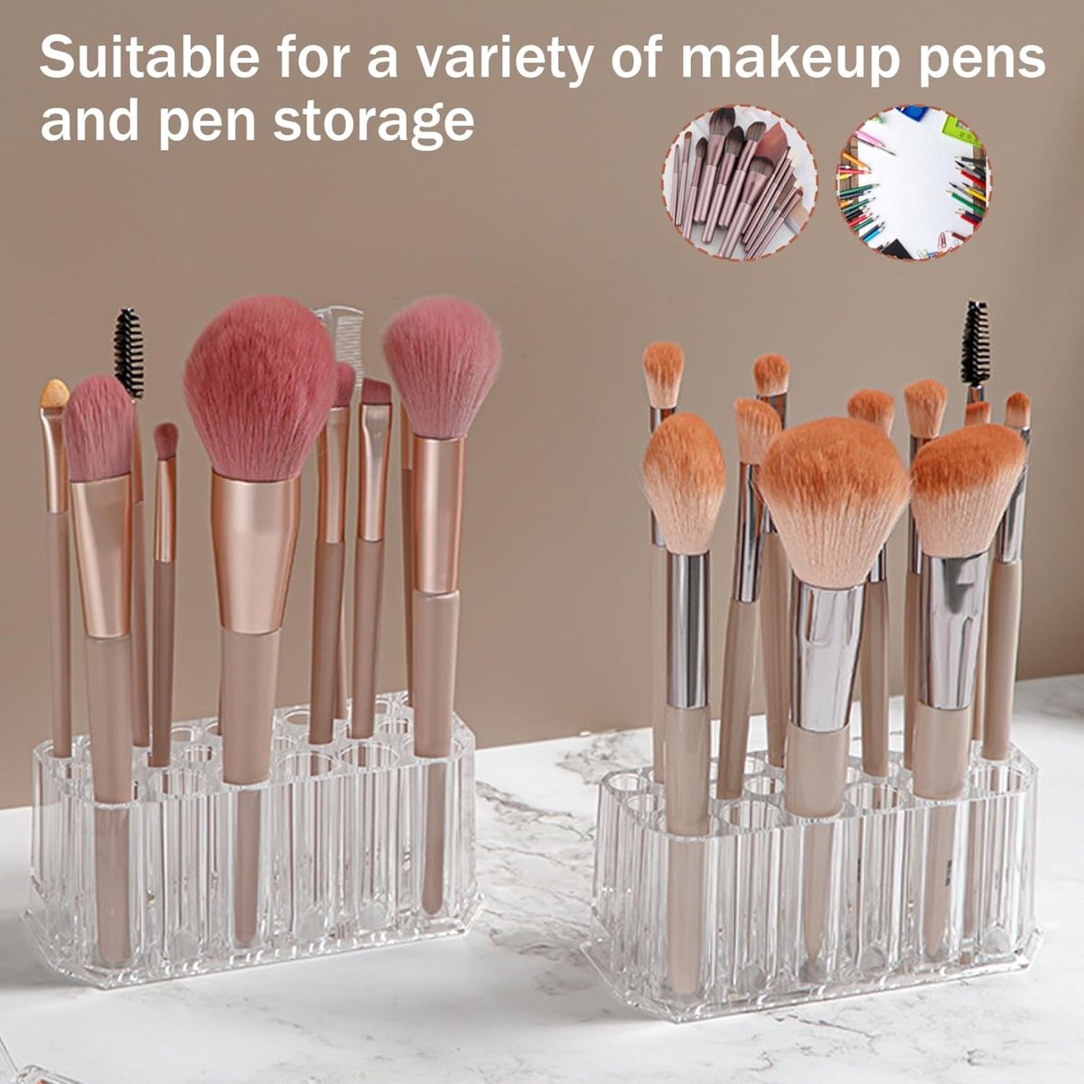 Makeup Brush Holder - Pen Pot - Brush Holder - Cosmetic Storage Box - Makeup Organizer - Makeup Holder - 26 Slot Cosmetic Brush Storage Box - For Brushes, Lipstick, Eyeliner - For Bedroom, Bathroom, Makeup Table, Mirror Cabinet - Image 2