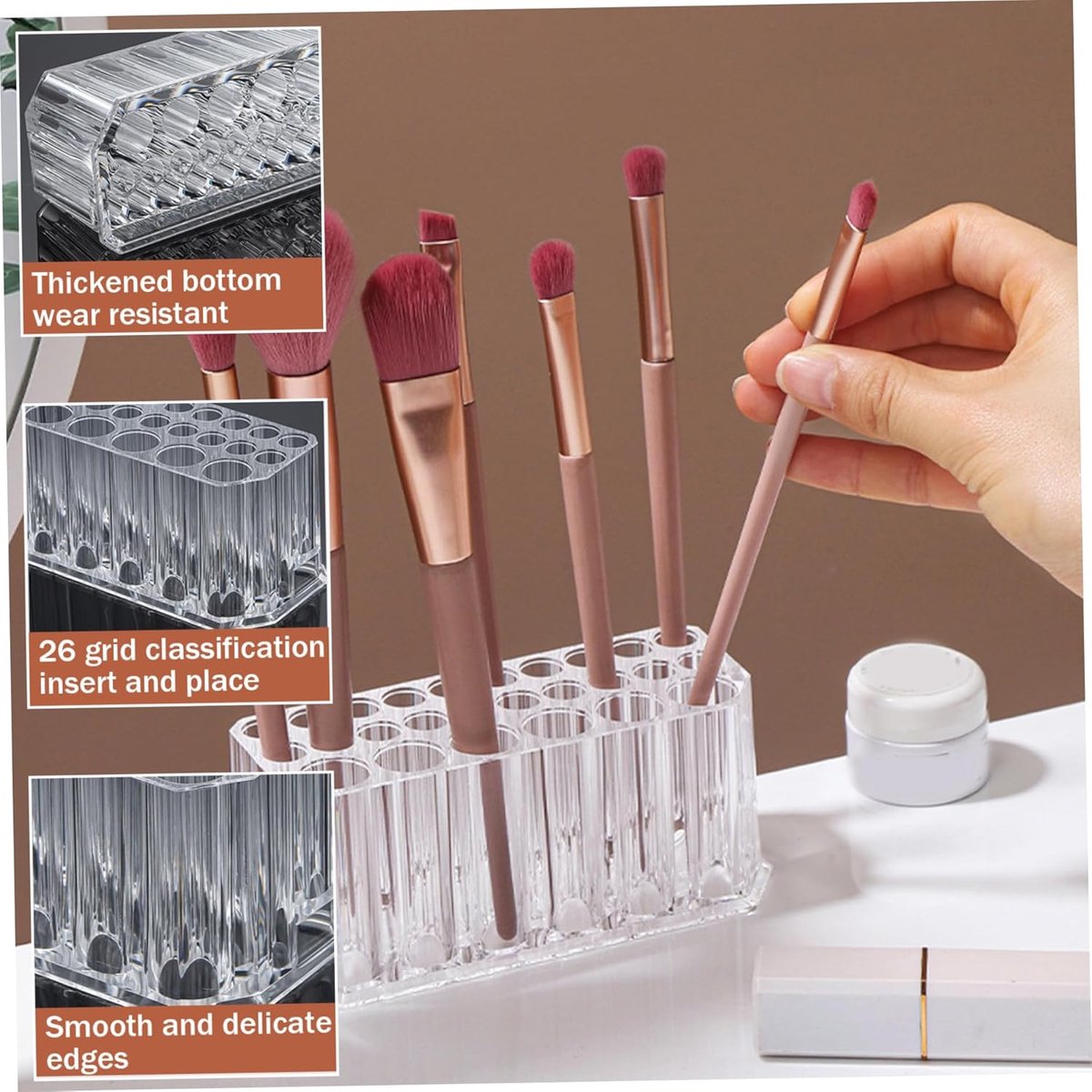 Makeup Brush Holder - Pen Pot - Brush Holder - Cosmetic Storage Box - Makeup Organizer - Makeup Holder - 26 Slot Cosmetic Brush Storage Box - For Brushes, Lipstick, Eyeliner - For Bedroom, Bathroom, Makeup Table, Mirror Cabinet - Image 4