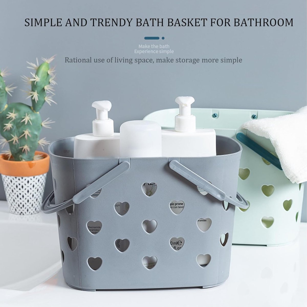 Shower Baskets - Bathroom Bottle Holder - Shower Rack - Shower Basket - Shower Rack - Bathroom Organizer - Shampoo Holder - Storage Baskets - Hangable - Plastic - For Shampoo/Shower Gel - Portable - Heart Shape - Gray - Image 3