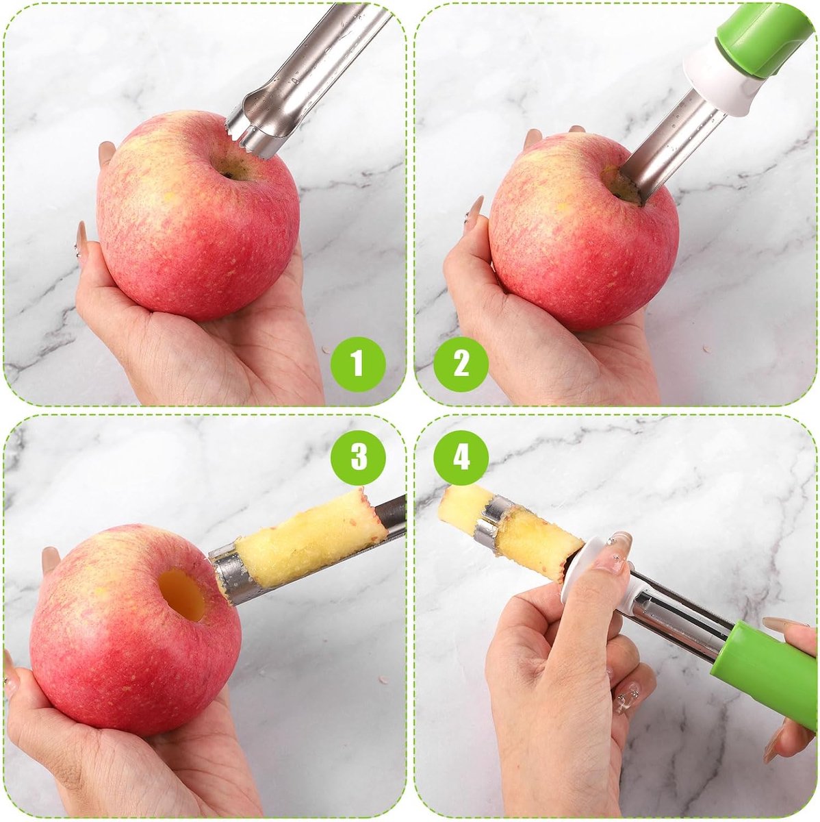 2-In-1 Apple Corer and Peeler - Sturdy Apple Slicer - Apple Corer 22x2 Cm - Stainless Steel Apple Pin - Core Remover - Kitchen Utensils - For Home Restaurants Kitchen Tools - Fruit Kernel Seed Remover Pear Fruit Corer - Green - 1 Piece - Apple Slicer / Co - Image 5