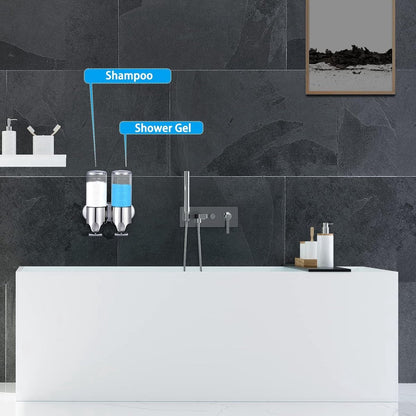 Wall-Mounted Soap Dispenser - 2 Reservoirs - 2x500ml - Stainless Steel - Shampoo Dispenser - Large Capacity - Refillable - Portable - Durable - Hanging Soap Dispenser - Soap Pump - Soap Pump - With Screws - Easy to Install - For Bathroom, Hotel, Kitchen - Image 3