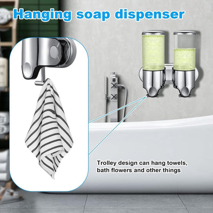 Wall-Mounted Soap Dispenser - 2 Reservoirs - 2x500ml - Stainless Steel - Shampoo Dispenser - Large Capacity - Refillable - Portable - Durable - Hanging Soap Dispenser - Soap Pump - Soap Pump - With Screws - Easy to Install - For Bathroom, Hotel, Kitchen - Image 4