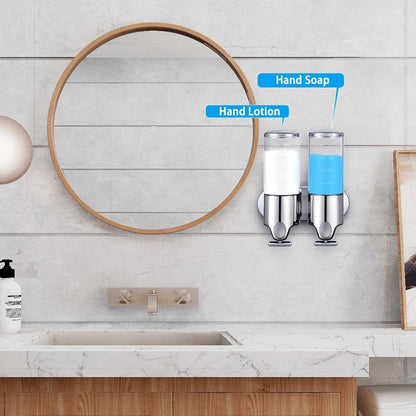 Wall-Mounted Soap Dispenser - 2 Reservoirs - 2x500ml - Stainless Steel - Shampoo Dispenser - Large Capacity - Refillable - Portable - Durable - Hanging Soap Dispenser - Soap Pump - Soap Pump - With Screws - Easy to Install - For Bathroom, Hotel, Kitchen - Image 5