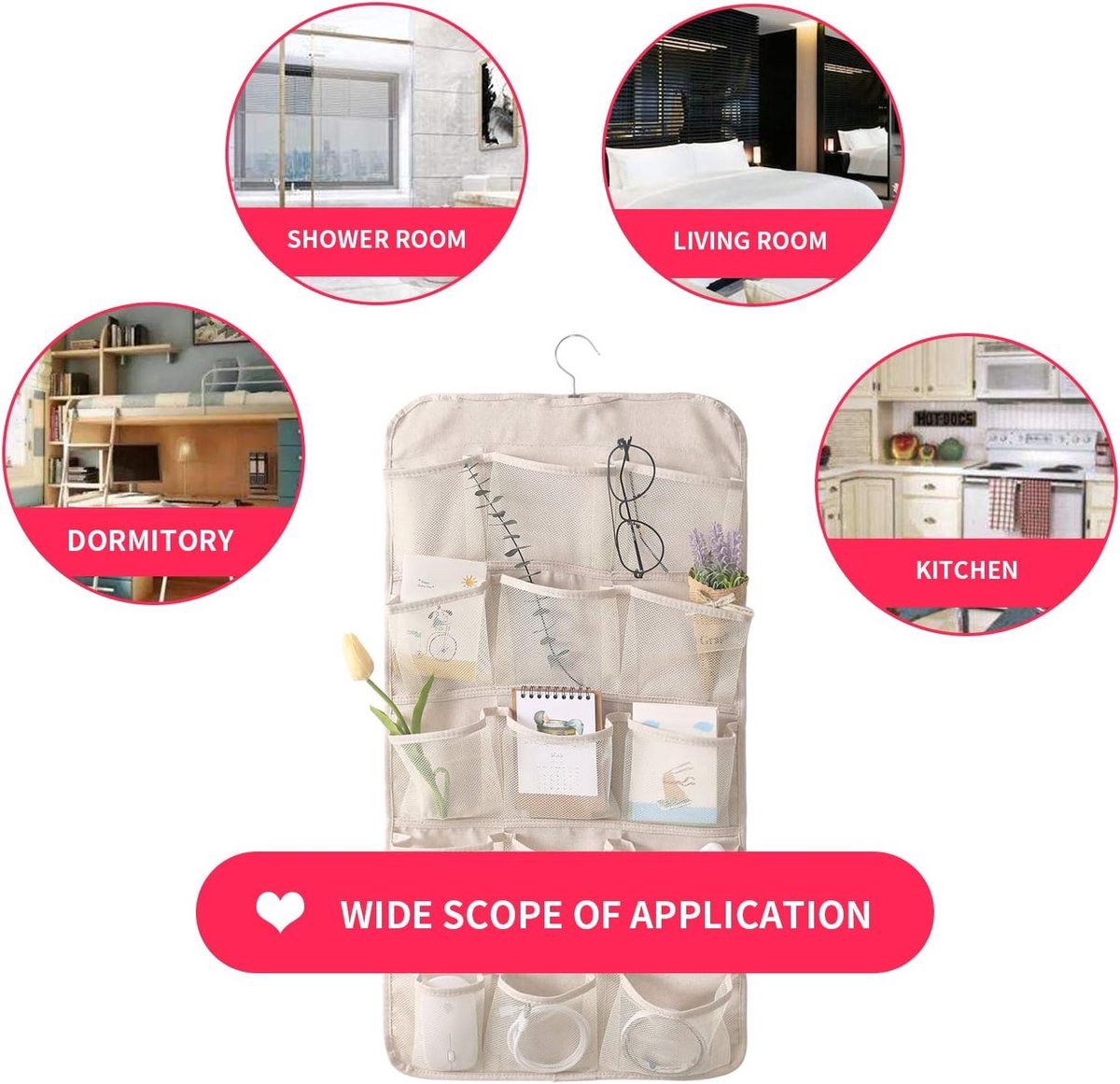Bra Organizer - Double-Sided 12+18 Storage Pockets - Bra Divider for Closet - Hanging Underwear Divider - Beige - Hanging Storage Bag for Clothing - Clothing Organizer - Washable - Underwear / Socks / Shirts / Bra - Space Saving - 1 Piece - Image 4