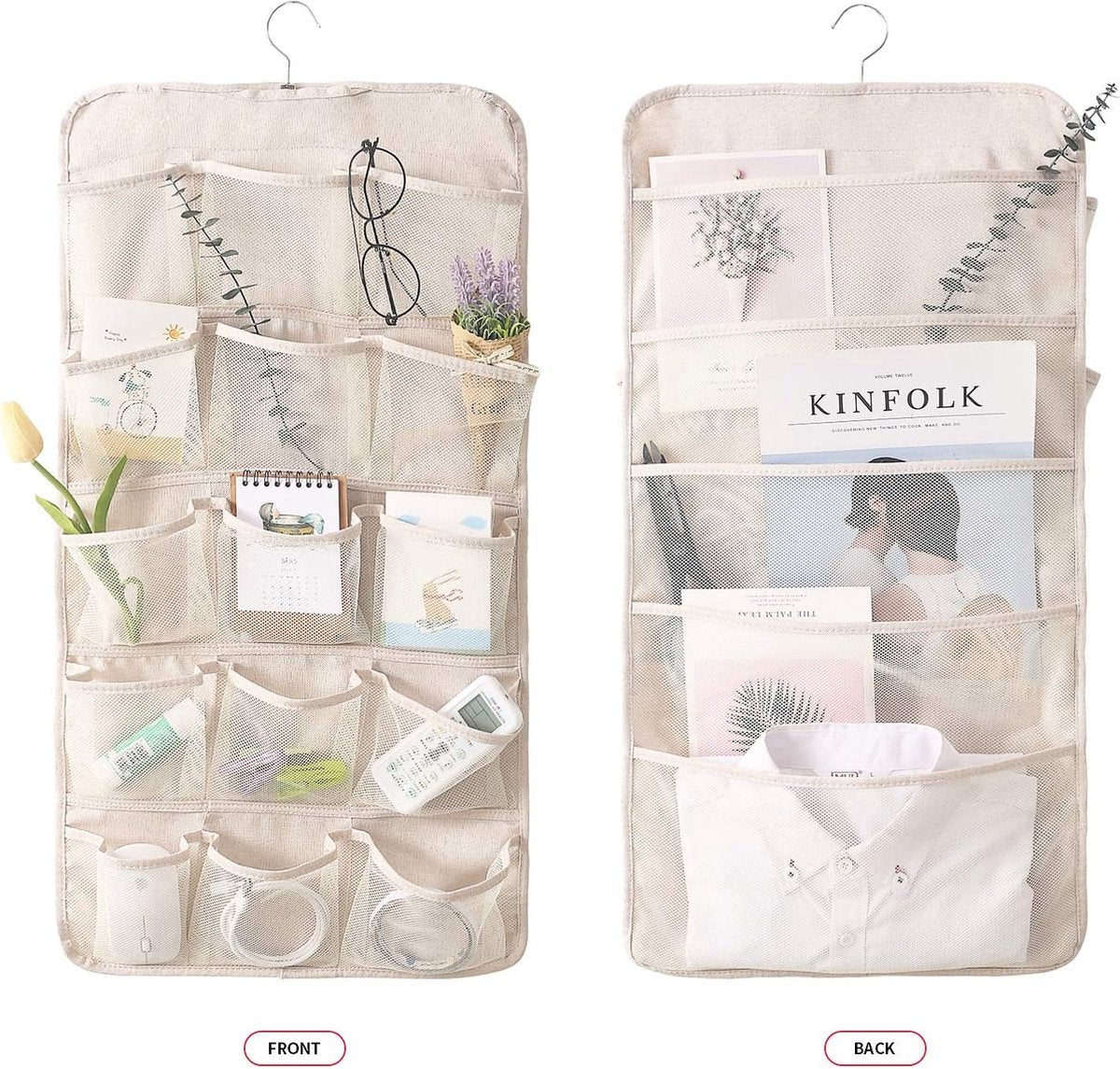 Bra Organizer - Double-Sided 12+18 Storage Pockets - Bra Divider for Closet - Hanging Underwear Divider - Beige - Hanging Storage Bag for Clothing - Clothing Organizer - Washable - Underwear / Socks / Shirts / Bra - Space Saving - 1 Piece - Image 5