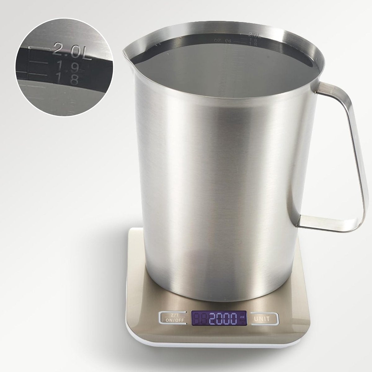 Measuring Cup with Pouring Spout - Measuring Cups with Scale - 2 Liters - Small Measuring Cups - Measuring Cups - Measuring Beaker - Cups - Measuring Jug - Measuring Cup - 304 Stainless Steel - 14.5 x 17 x 14.5 Cm (L x W x H) - Silver - For Precise Weighi - Image 2