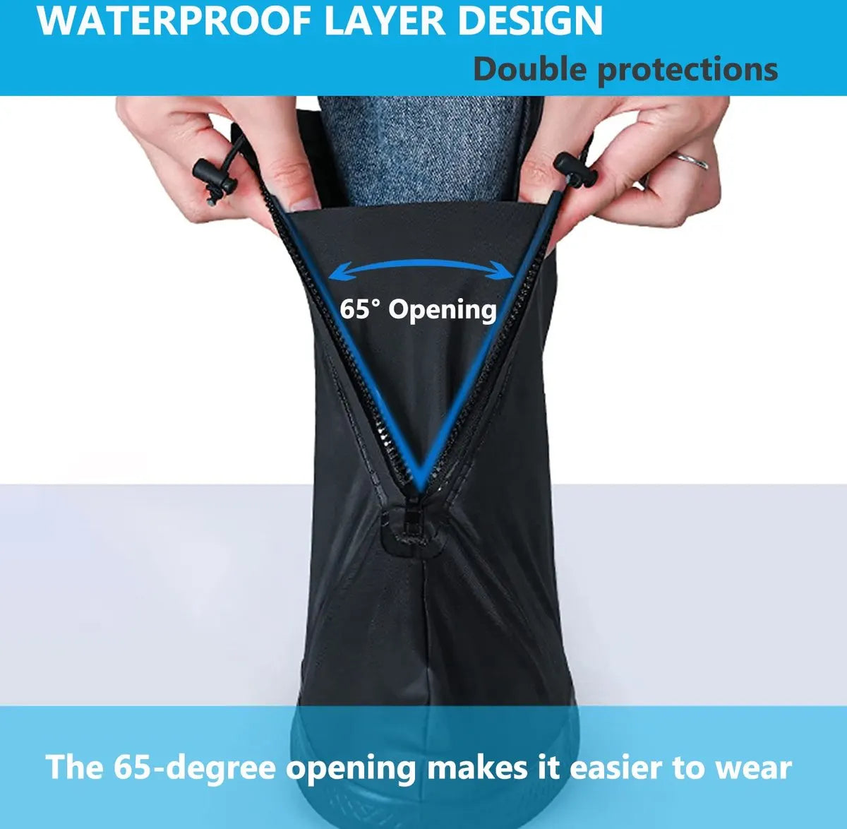 Waterproof Shoe Covers - Rain Shoe Covers - With Zipper, Drawstring and Snap - Waterproof Shoe Protectors - Motorcycle Scooter Bicycle Shoe Cover - Shoe Rain Cover - Shoe Cover - Shoe Covers - Anti-Slip - M Size 38-39 - Black - Reusable - Image 3